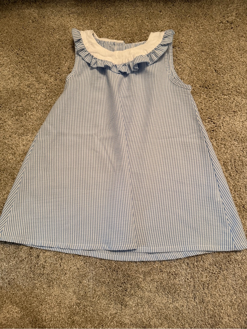 Girls Blue Striped Ruffle Neck Tank Top